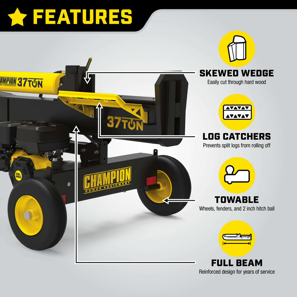 Champion 201314 37-Ton Log Splitter Horizontal/Vertical Full Beam Gas with Auto Return New