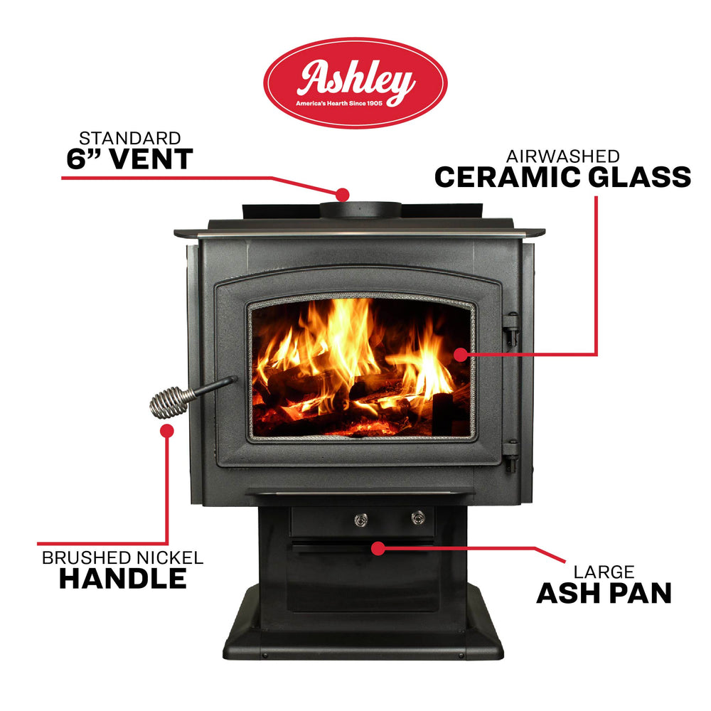 Ashley Hearth AW3200E-P EPA Certified 3,200 sq. ft. Large Pedestal Wood Stove with Blower New