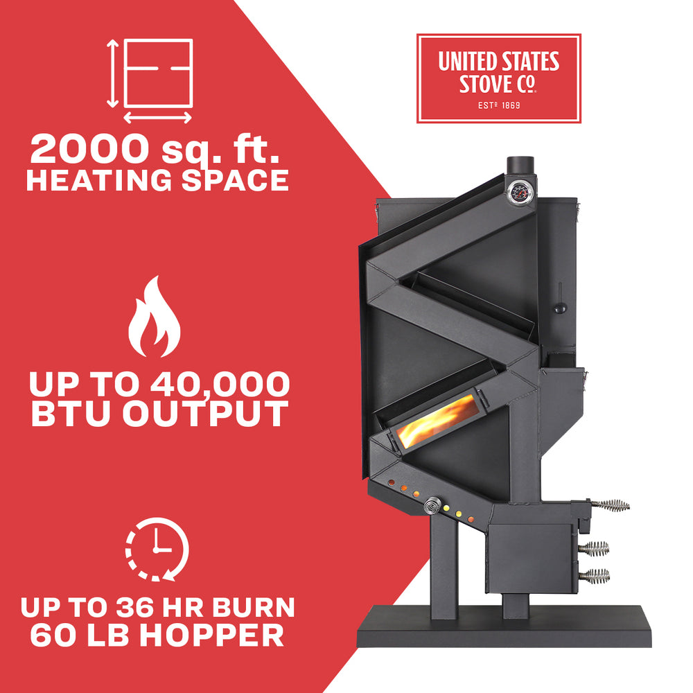 US Stove The WiseWay Pellet Stove 2,000 sq. ft. Non-Electric GW1949 New