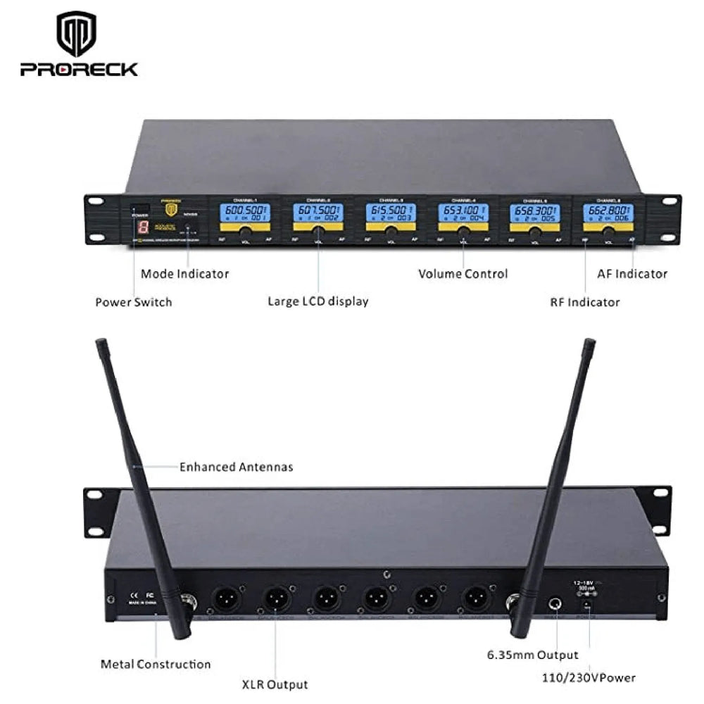 Proreck MX66 Microphone System Wireless 6 Channel New