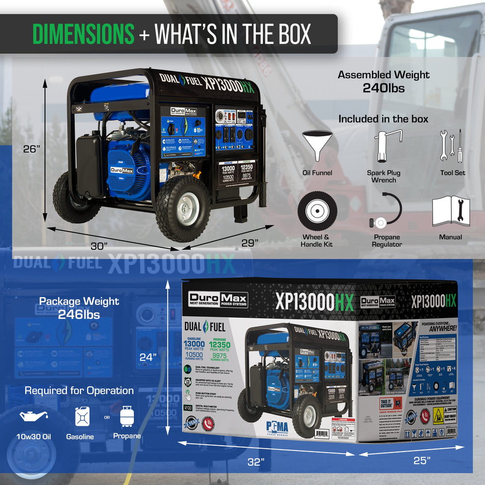 DuroMax XP13000HX 10500W/13000W Dual Fuel CO Alert Electric Start Generator New